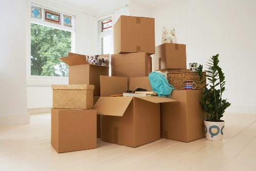 Specialty moving boxes arranged for fragile items in Mayfair