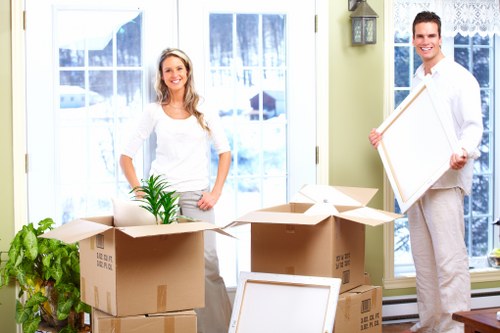 IT equipment and office boxes organised for transport during a Mayfair relocation
